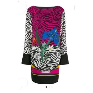 Cavalli Class Crepe Sable Print Zebra City Dress